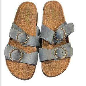Aerie Light‎ Blue Velour Double Strap Slides Women’s Size 8